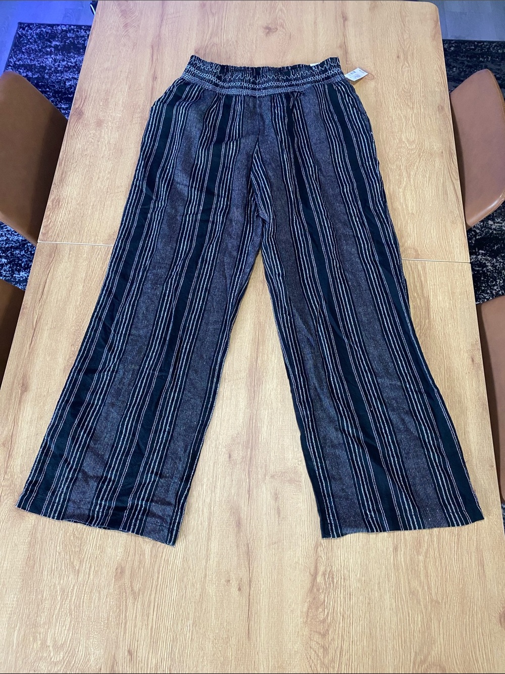 Maurices Black Wide-Leg Striped Pull-On Pants